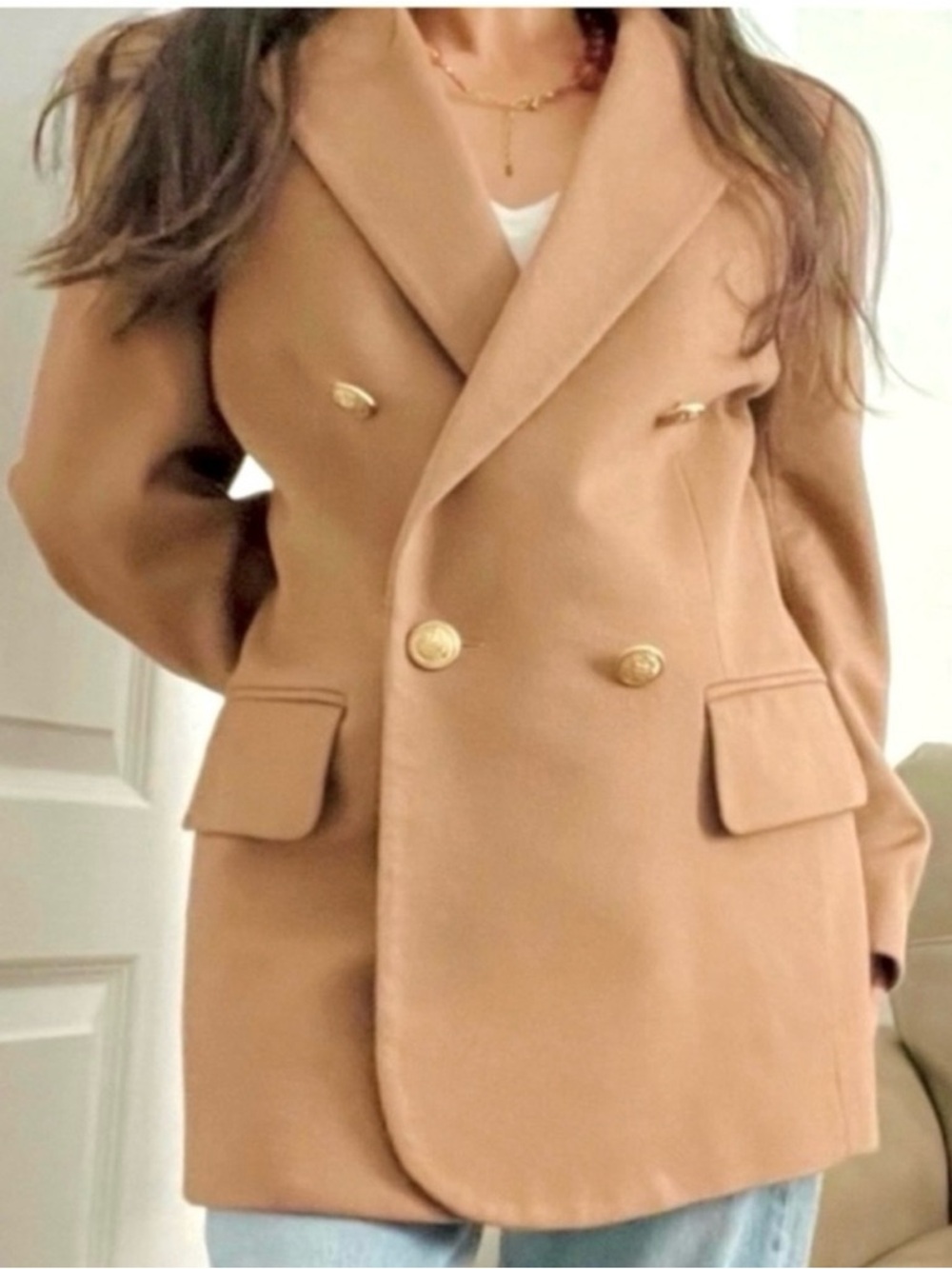 Escada Laurel Cashmere Blazer Double Breasted Tan Camel Old Money Vintage